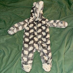 Carters Baby Hooded Fleece One Piece Bodysuit/Footed Jumpsuit Polar Bear 6 mos